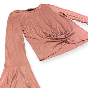 Women's Pink Twist Front long sleeve Top with bell sleeves